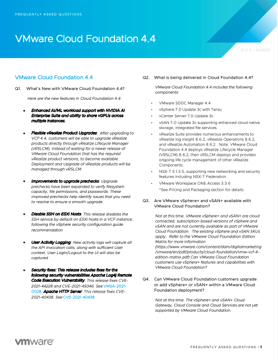 VMware Cloud Foundation FAQ